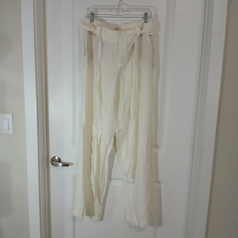 London Jean Marisa Fit Pant Women's Size 10 White Tie Waist Wide Leg Chino